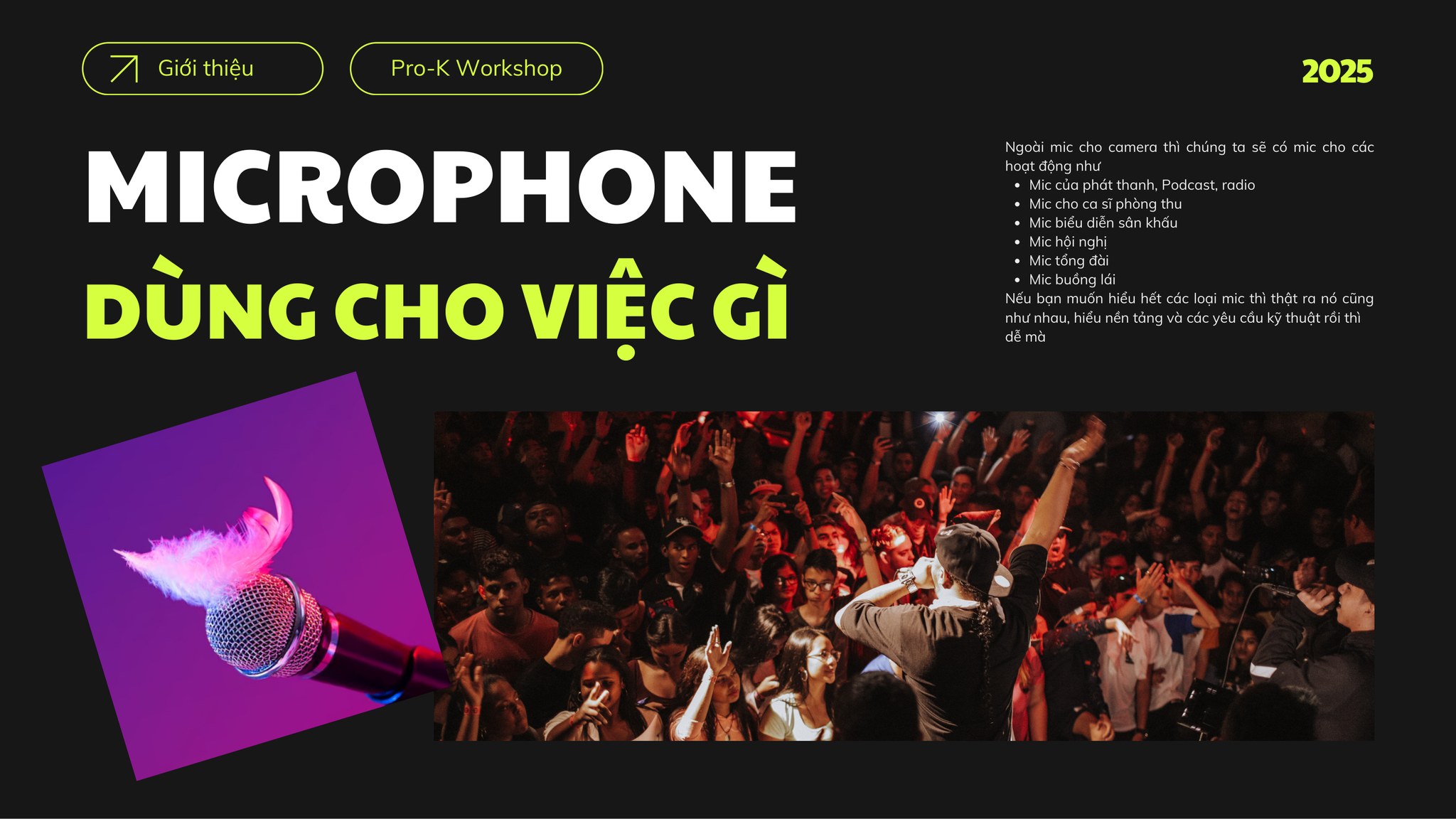Slide 4: Các loại microphone trong các lĩnh vực khác nhau